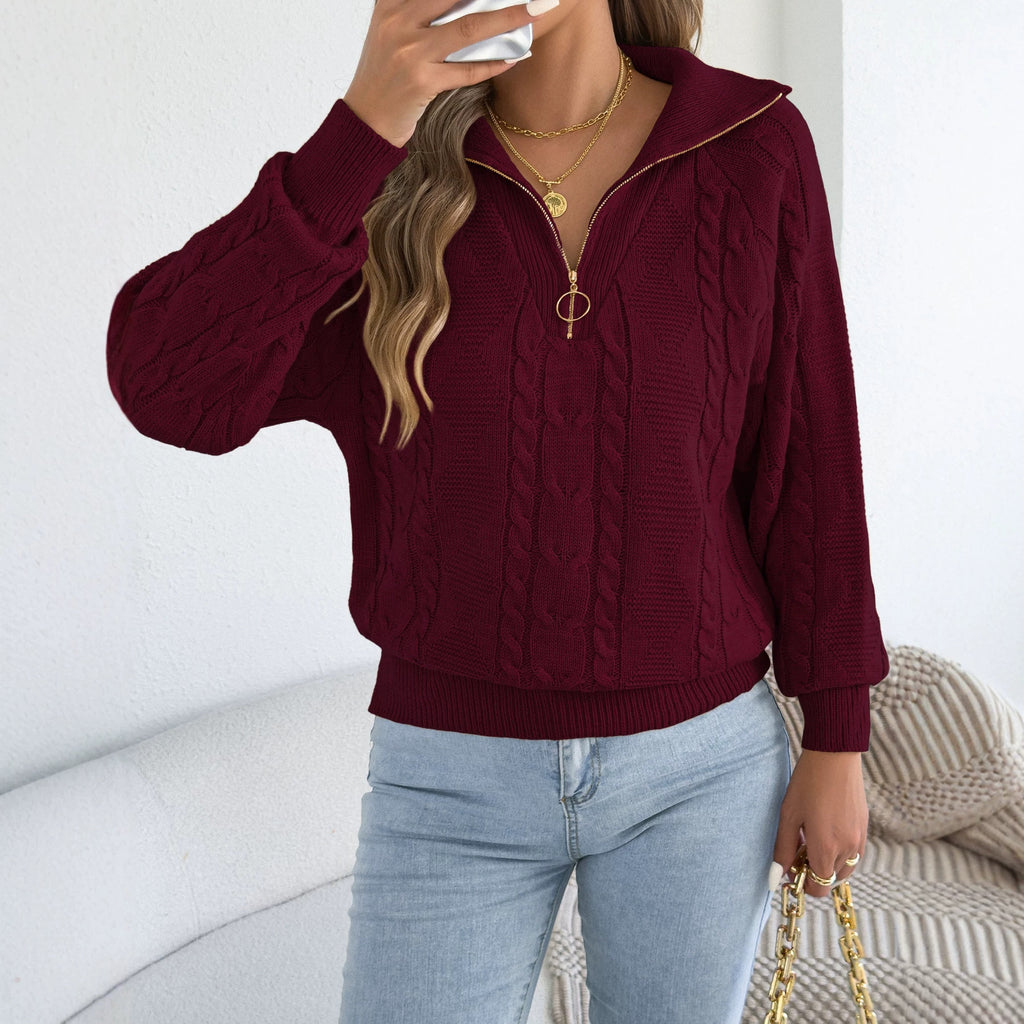 Pull femme torsadé à fermeture éclair - Chaud et pratique