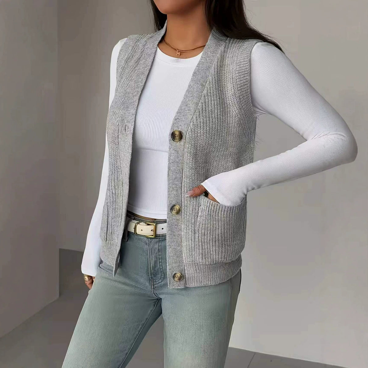 Gilet-pull pour femme avec boutons - Ample et confortable