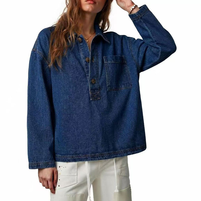 Women's faded blue denim shirt - Vintage and casual