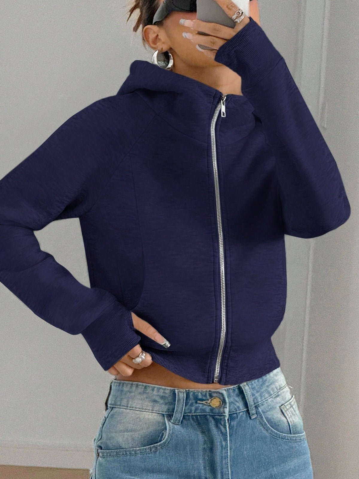 Sweat-shirt court à capuche pour femme, couleur unie – Décontracté et confortable