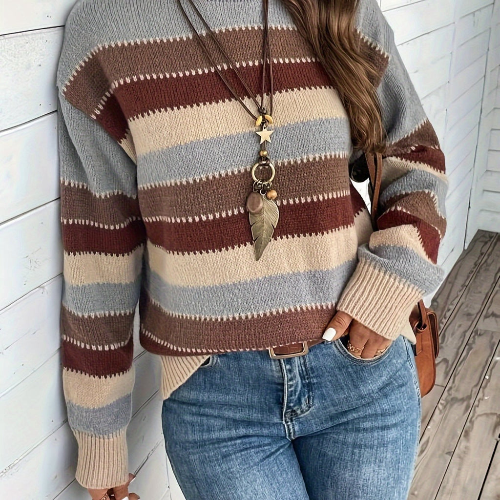 Women's striped crew-neck sweater - Soft and comfortable