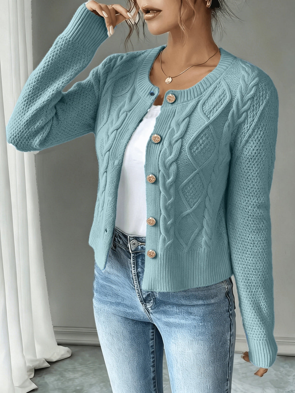 Cardigan pour femme torsadé avec boutons - Élégant et doux