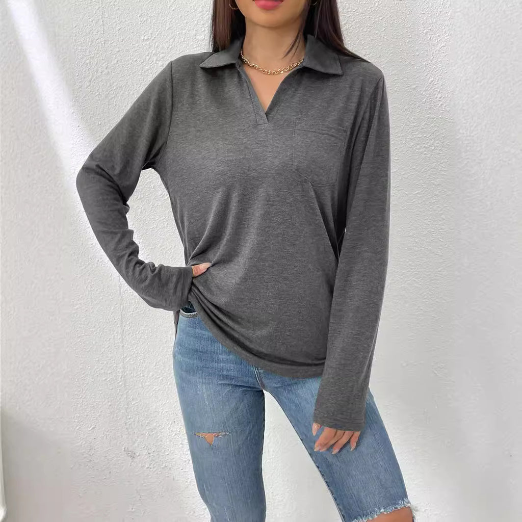 Top donna tinta unita con collo a revers - Semplice e comodo