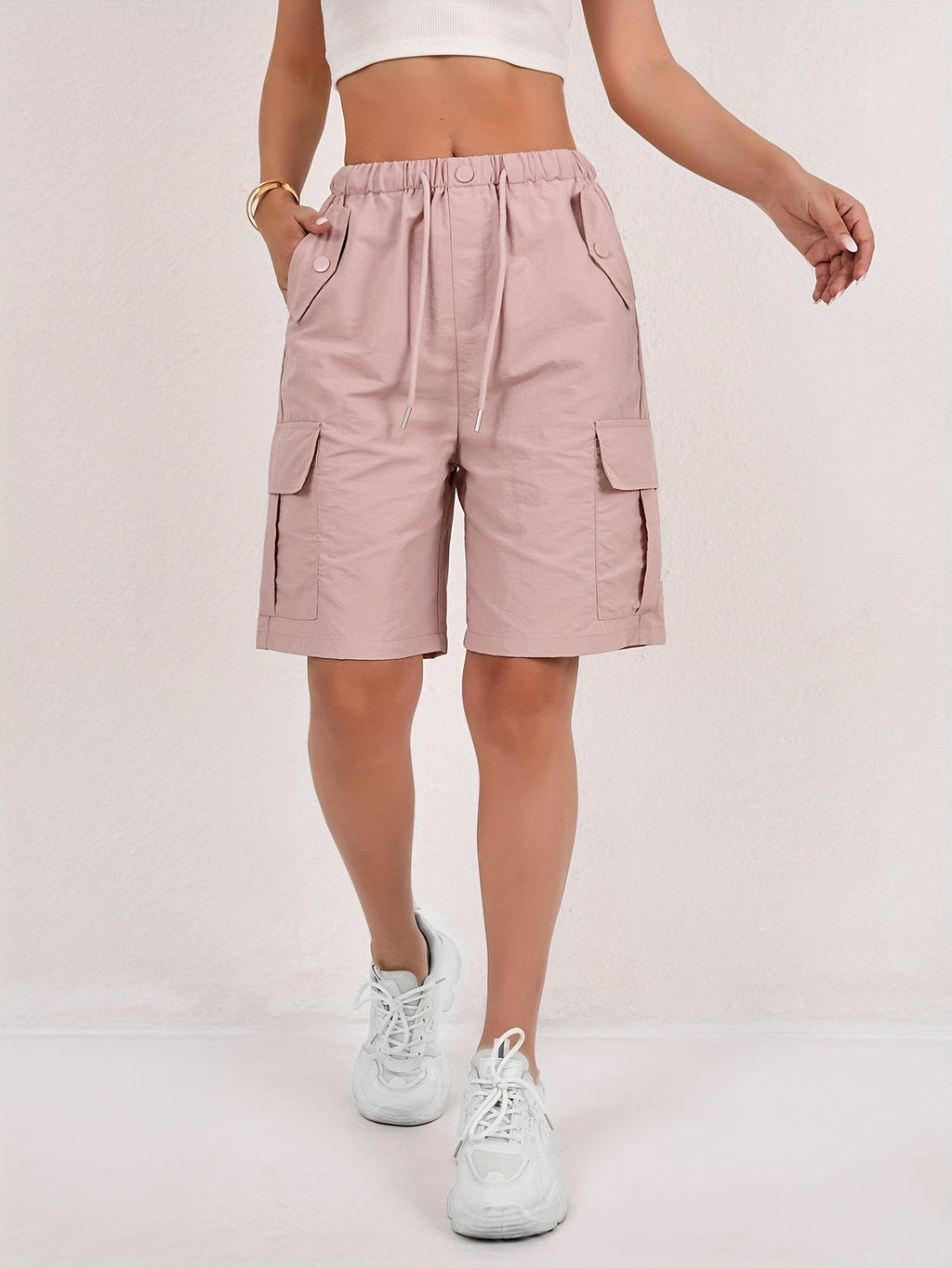 Short cargo Via rosa cipria da donna con vita elasticizzata
