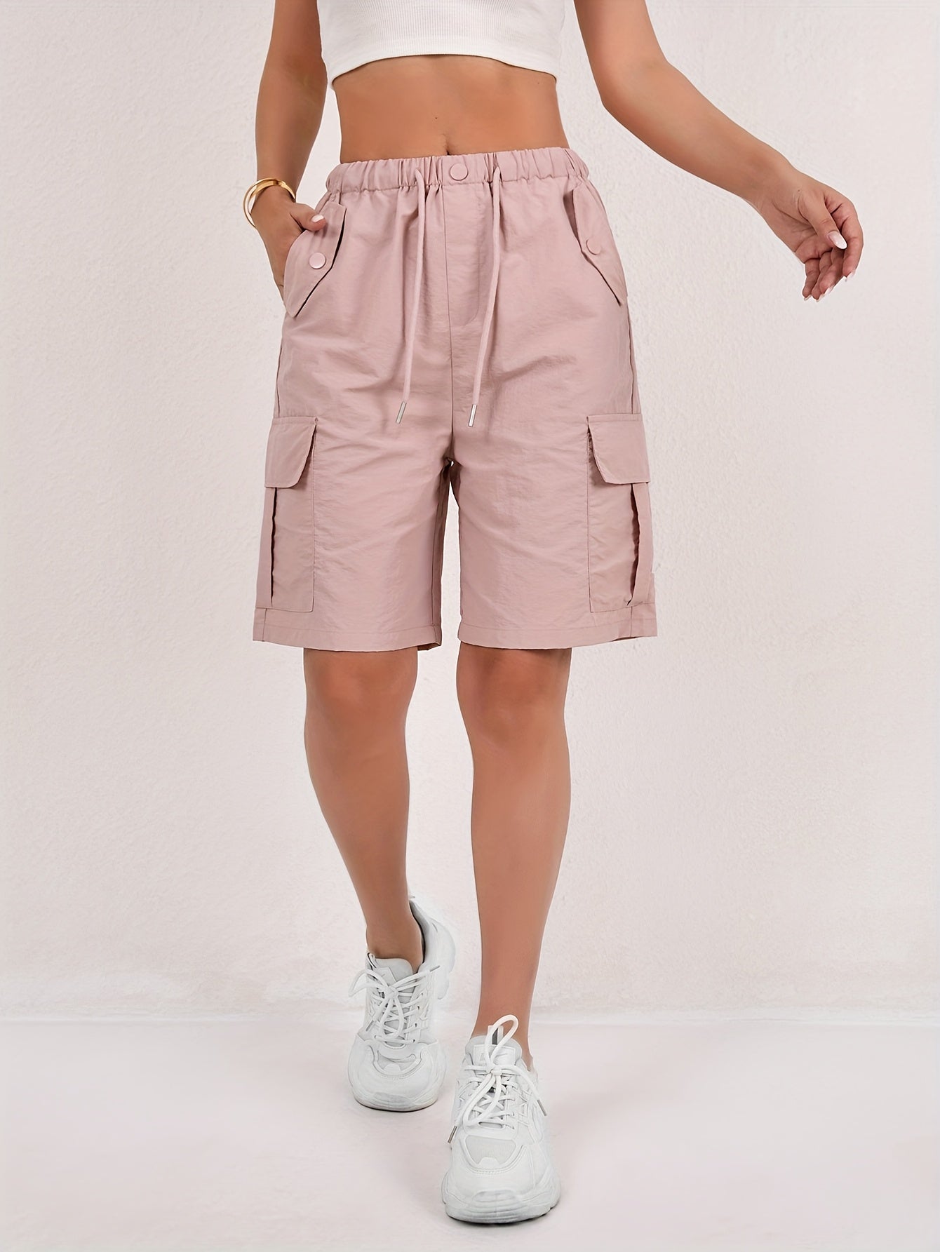 Short cargo Via rosa cipria da donna con vita elasticizzata