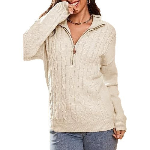 Pull pour femme à demi-zip et col montant - Rétro et confortable