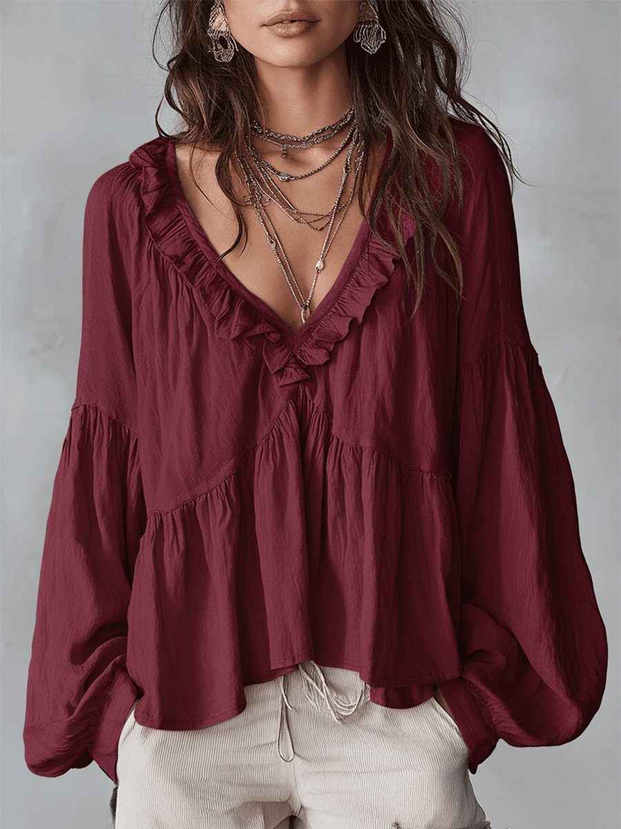 Blusa bohémien da donna con volant – Stile vintage leggero e romantico