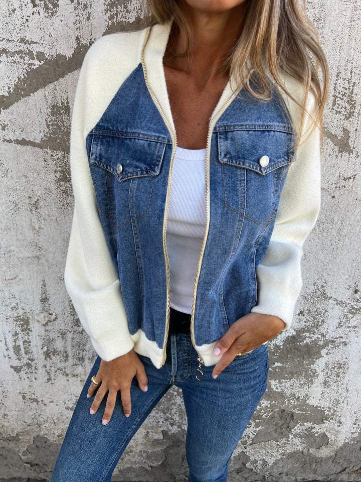Giacca elegante con scollo a V e cerniera da donna – Abbigliamento casual per tutti i giorni