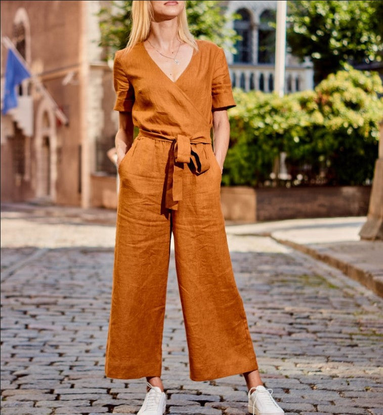 Tuta donna color block a maniche corte dal taglio morbido