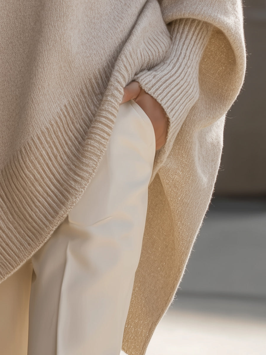 Elegante e raffinato maglione poncho in maglia da donna – Maglione lungo morbido e oversize
