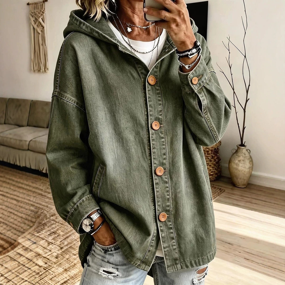 Giacca in denim donna con cappuccio - Casual e pratica