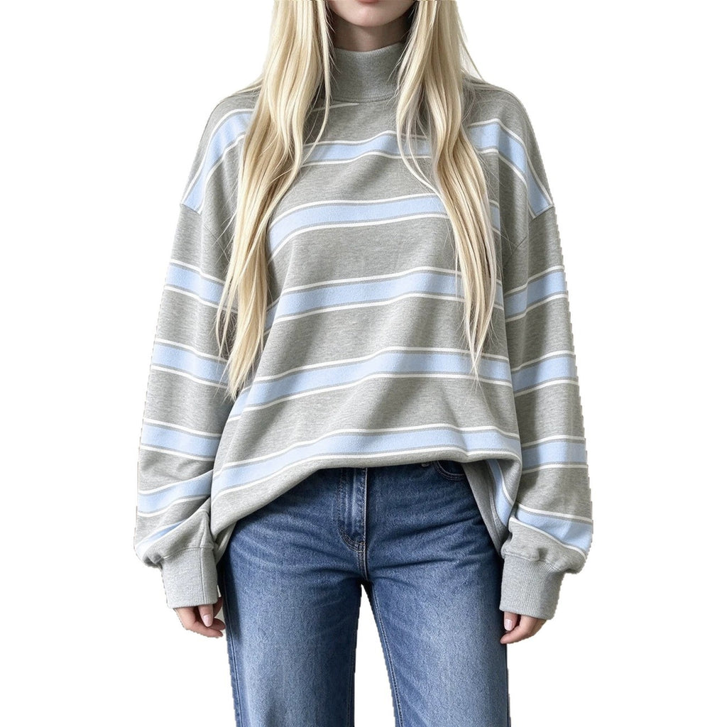 Sweat-shirt femme à rayures imprimées – Décontracté et tendance