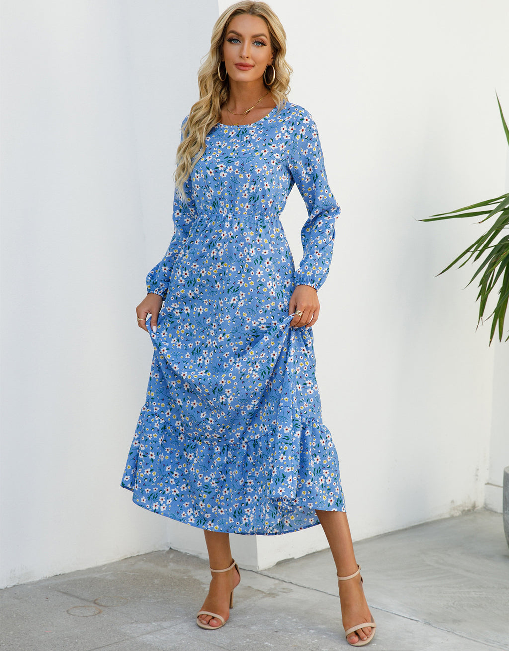 Abito versatile in chiffon floreale da donna - Elegante stile scollo rotondo