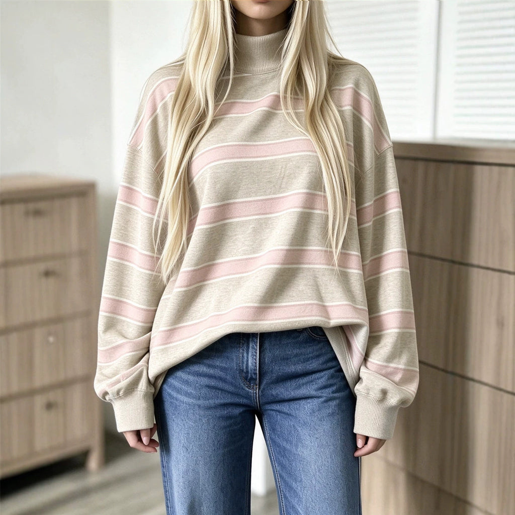 Sweat-shirt femme à rayures imprimées – Décontracté et tendance