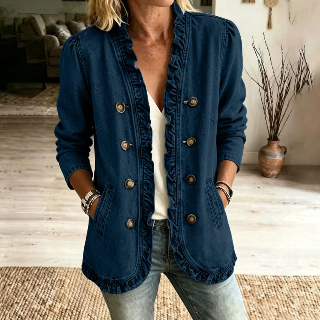 Veste en jean femme avec volant et boutons - Décontractée et originale