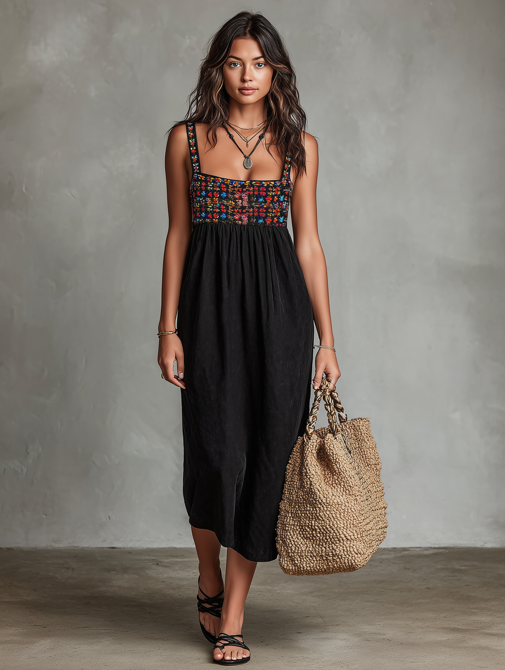 Abito midi ricamato effetto suede da donna - Boho ed elegante