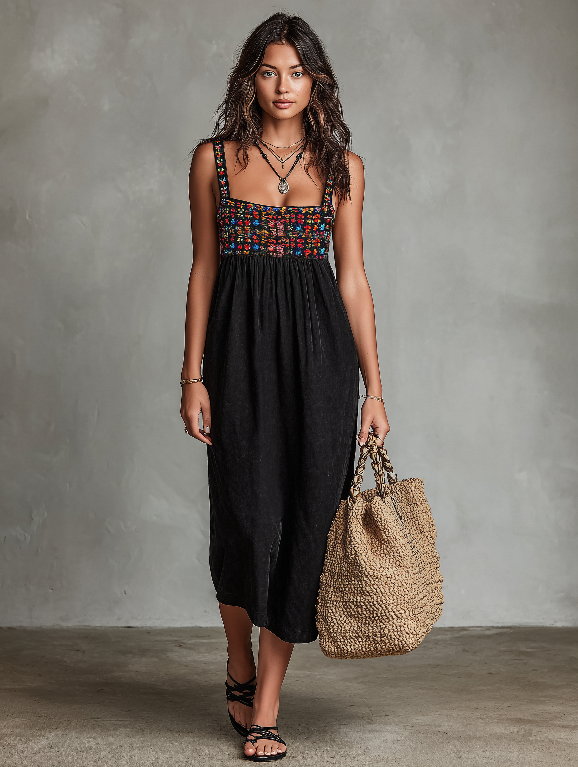 Abito midi ricamato effetto suede da donna - Boho ed elegante