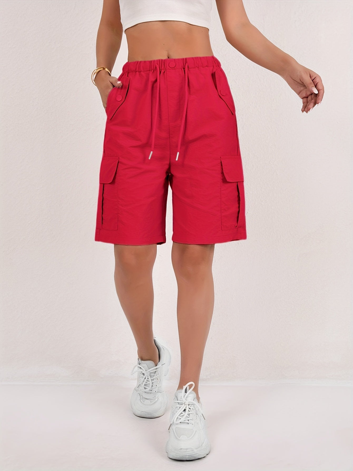 Short cargo Via rosa cipria da donna con vita elasticizzata
