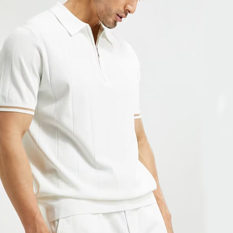 Polo da uomo alla moda a maniche corte – Top estivo con collo con cerniera