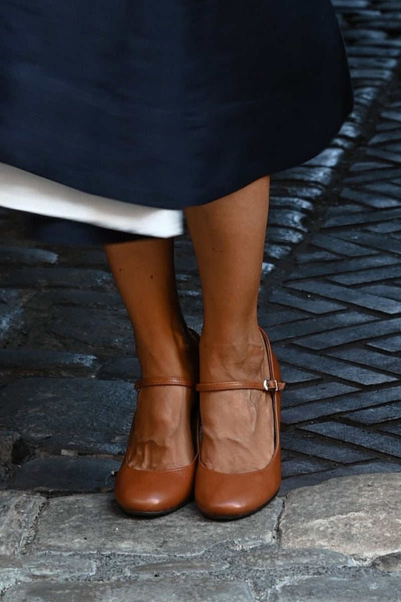 Scarpe con tacco largo da donna – Punta tonda e cinturino con fibbia