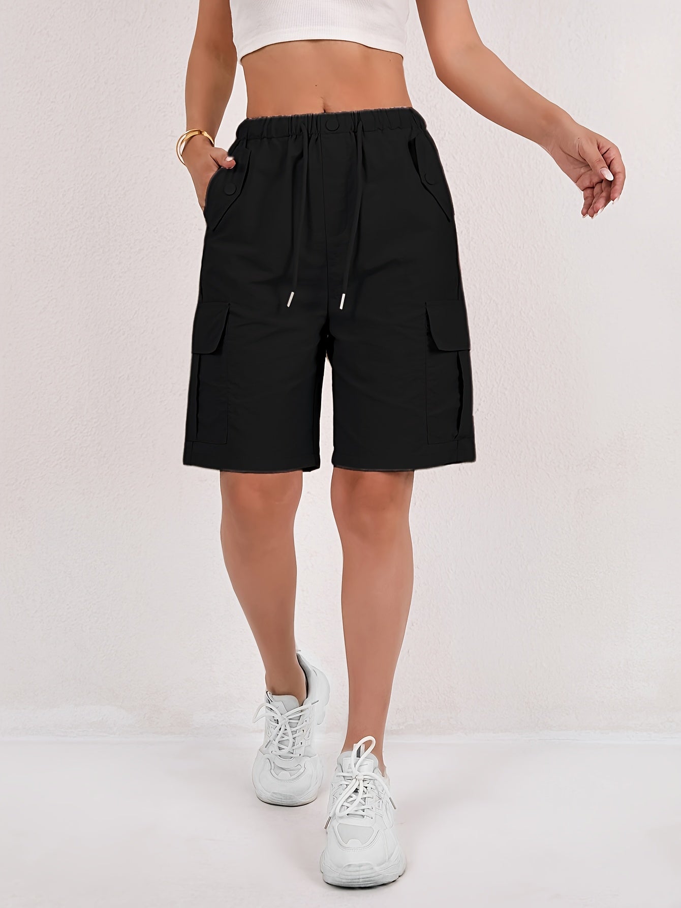 Short cargo Via rosa cipria da donna con vita elasticizzata