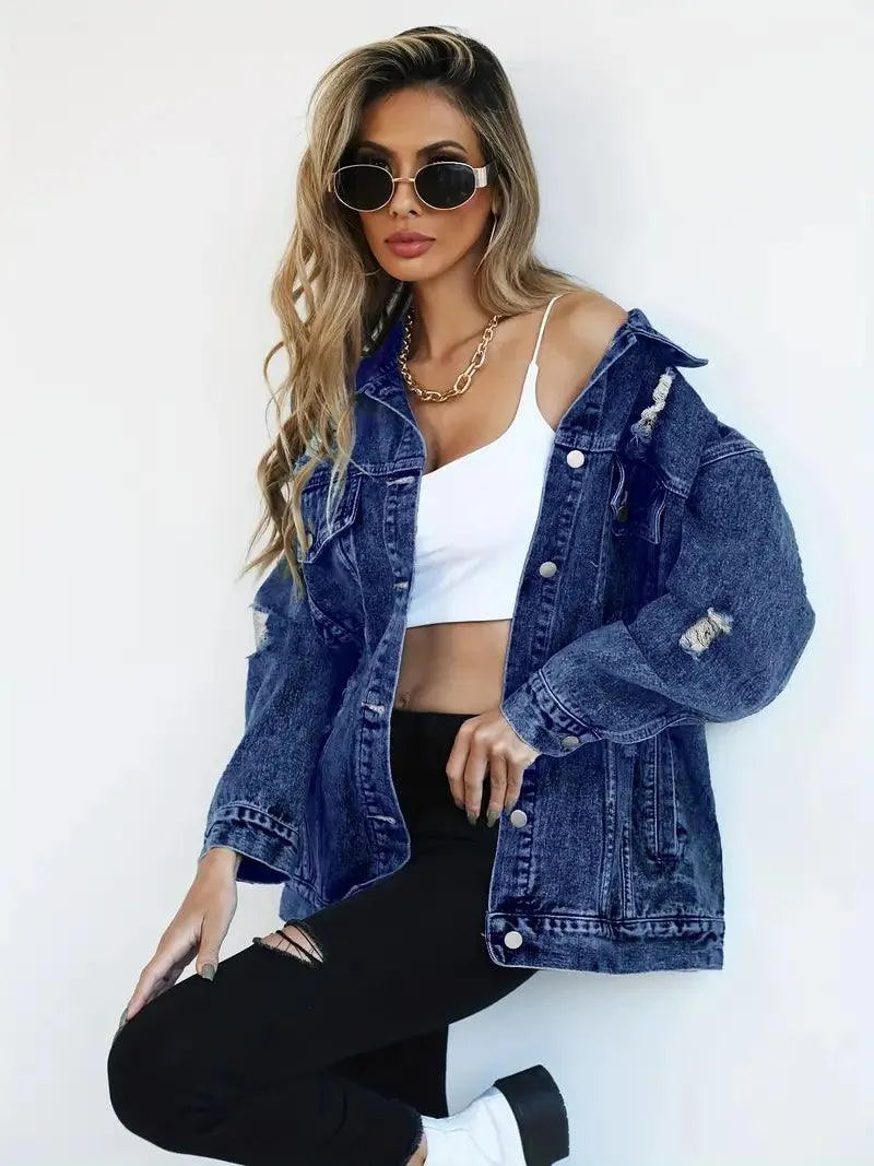 Giacca in denim oversize impermeabile e foderata da donna