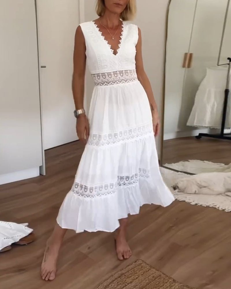 Abito lungo Stella in pizzo bianco stile boho chic