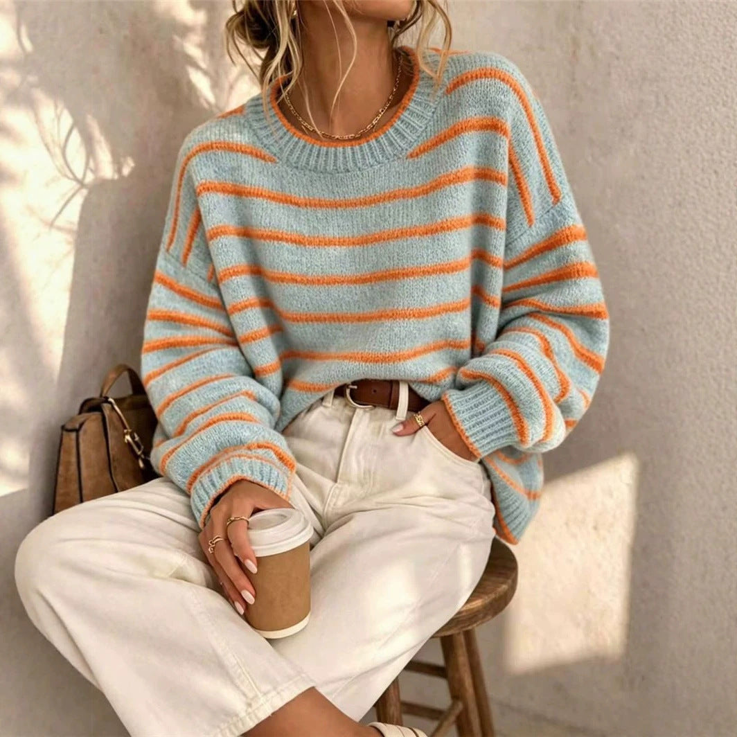 Pull femme en maille à col rond - Décontracté et confortable