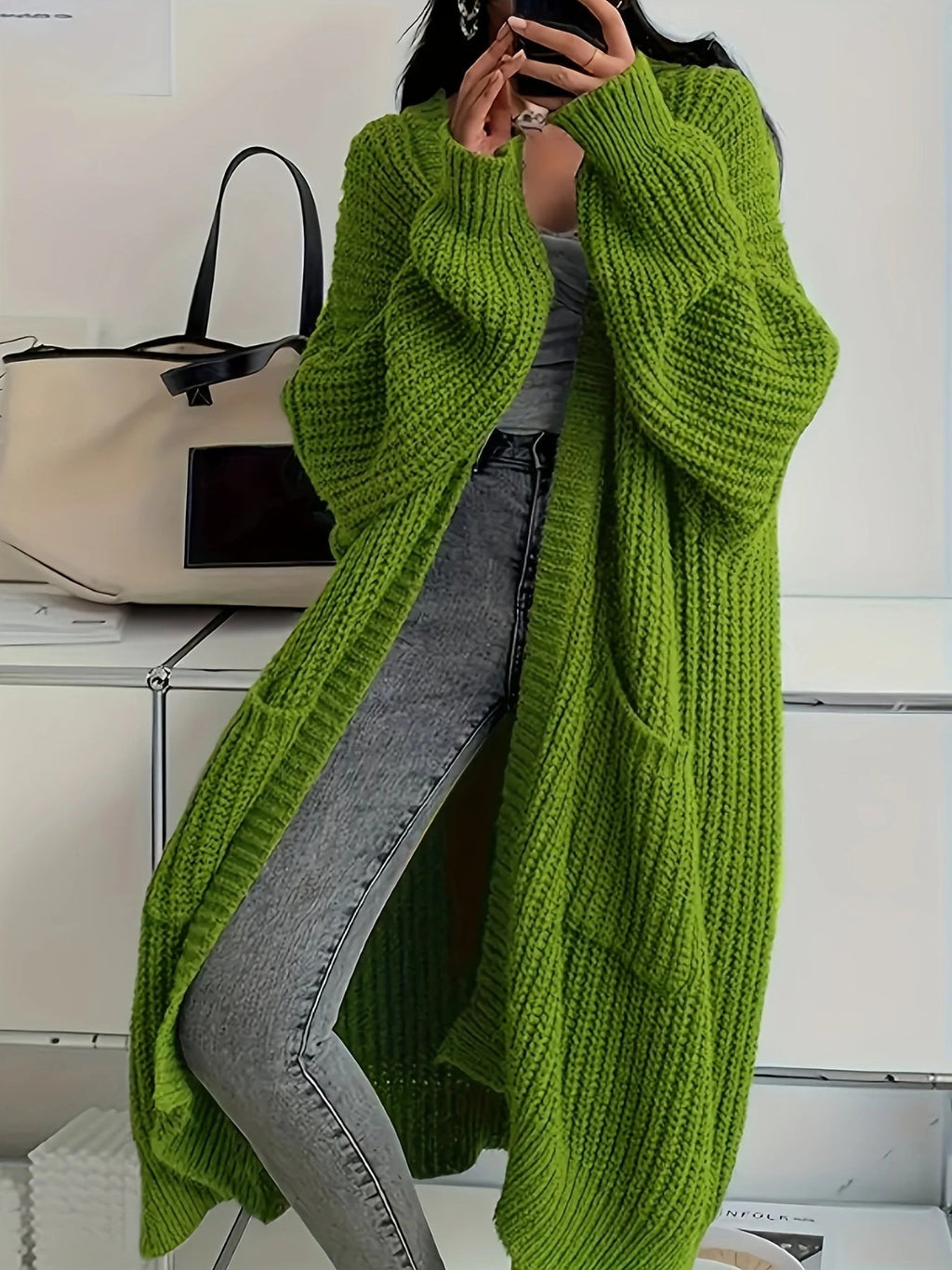 Cardigan aperto oversize da donna – Maglia lunga e comoda