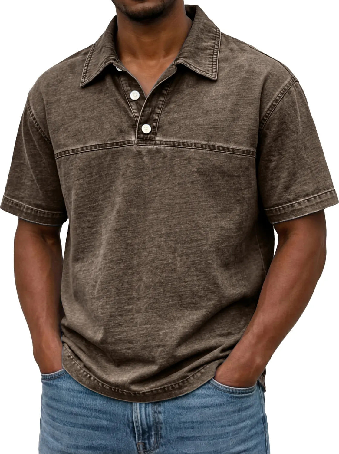 Elegant vintage solid-color polo for men – Short-sleeve knit shirt