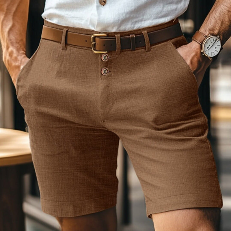 Pantaloncini uomo in lino con bottoni – Shorts leggeri traspiranti tinta unita ideali per l'estate