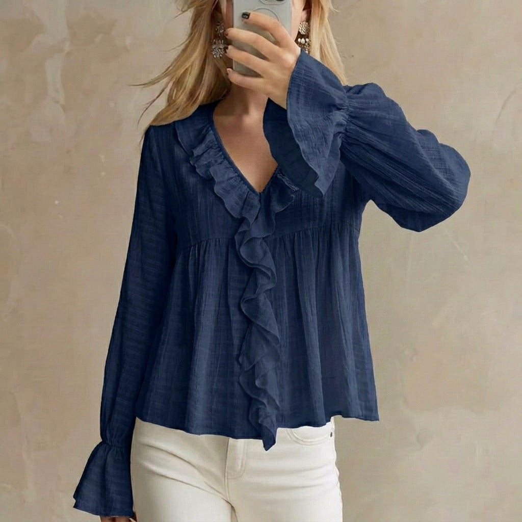 Women's ruffled blouse with flared sleeves - Sweet and feminine