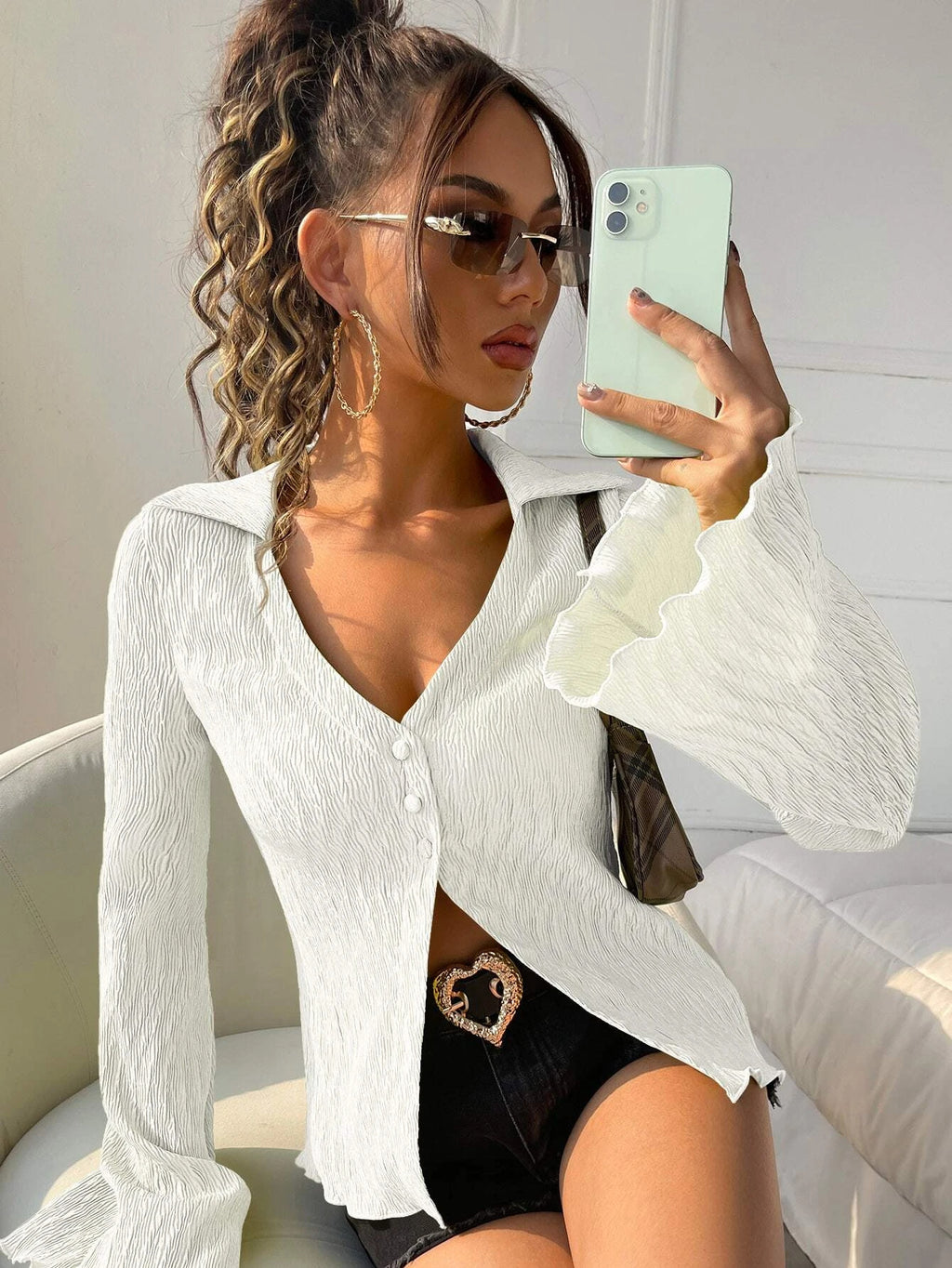 Top femme rétro en maille dense à manches longues - Doux et facile à porter