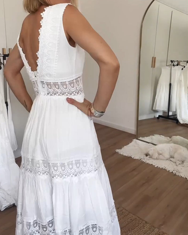 Abito lungo Stella in pizzo bianco stile boho chic