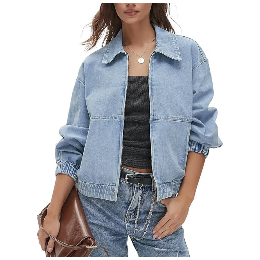 Giacca in Denim Retrò Unisex – Stile Vintage Casual con Revers e Zip