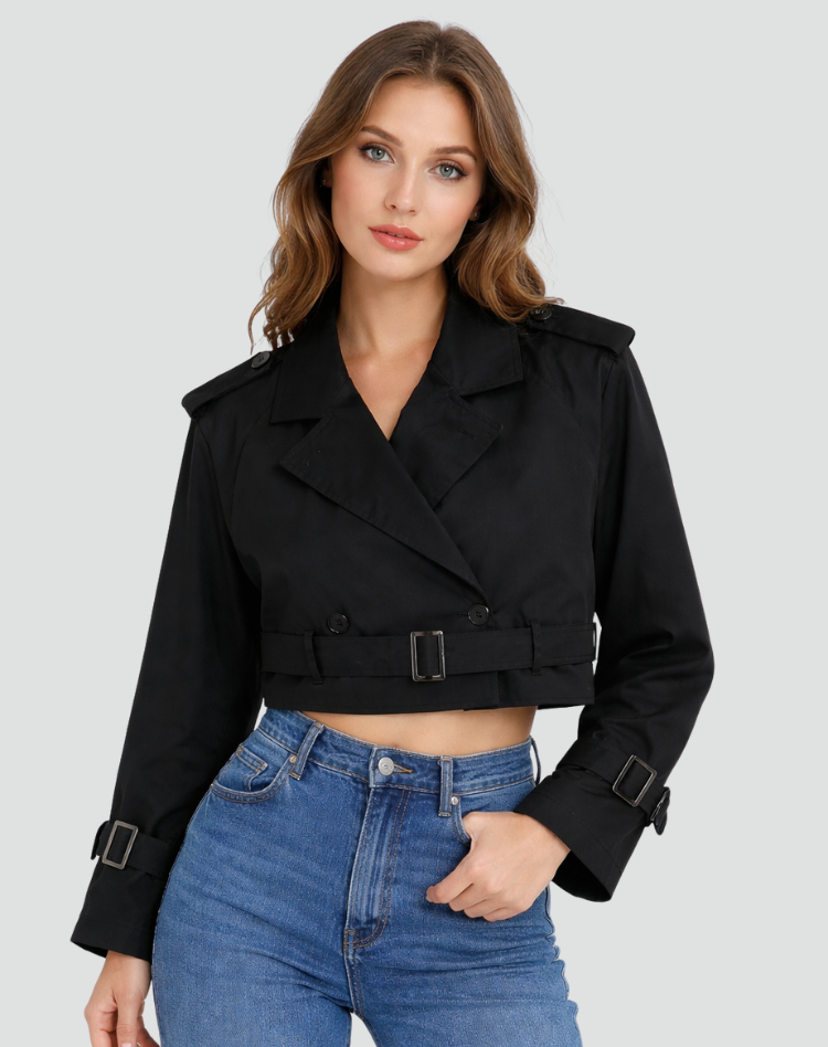 Trench-coat femme court en coton, coupe droite - Classique et polyvalent