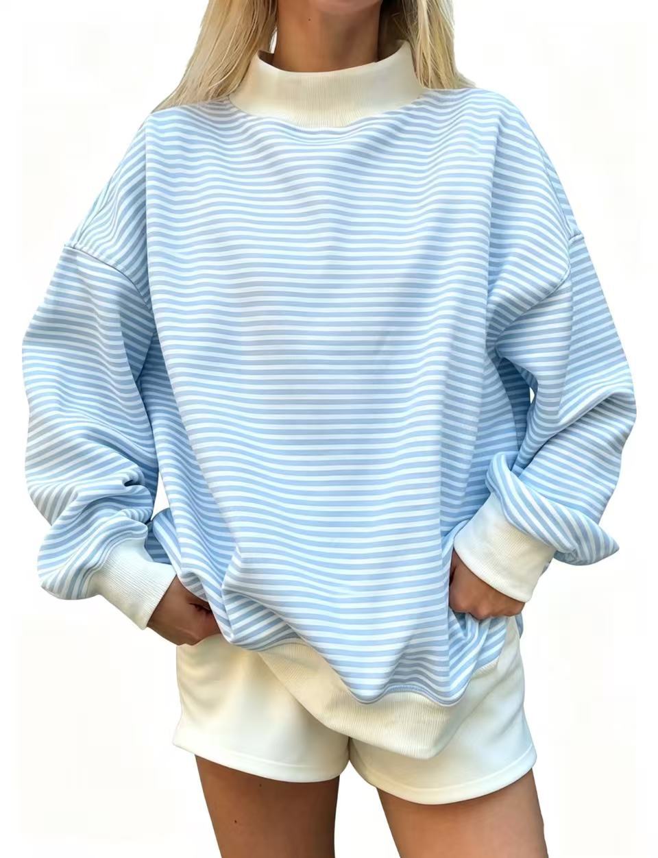 Pull femme rayé à manches longues - Décontracté, doux et automnal