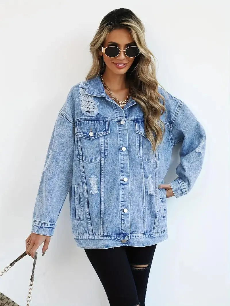 Giacca in denim oversize impermeabile e foderata da donna