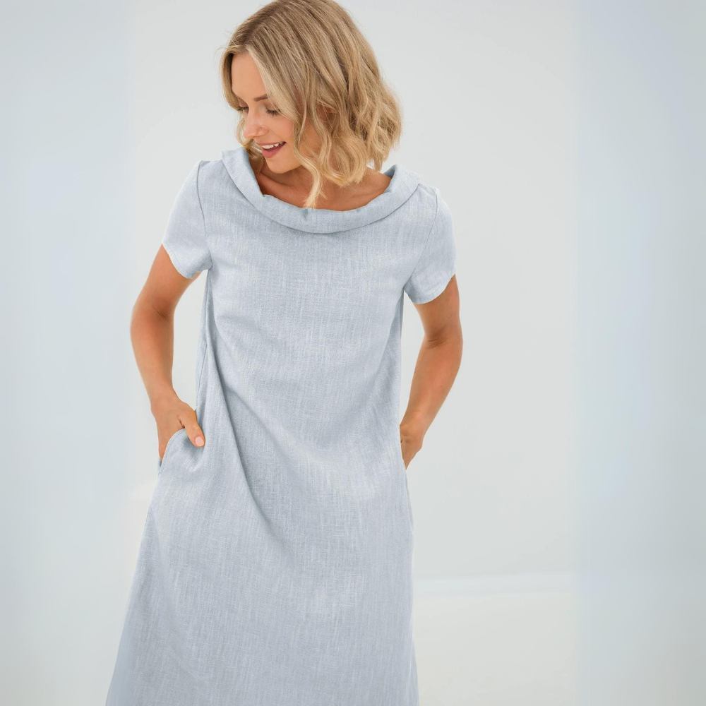 Abito morbido in lino da donna con tasche – Vestito casual estivo fluido