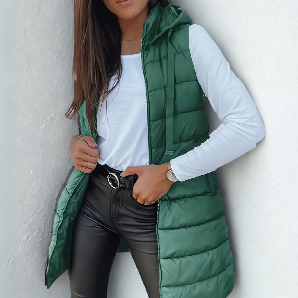 Gilet piumino lungo donna con cappuccio – Smanicato imbottito leggero per autunno e inverno