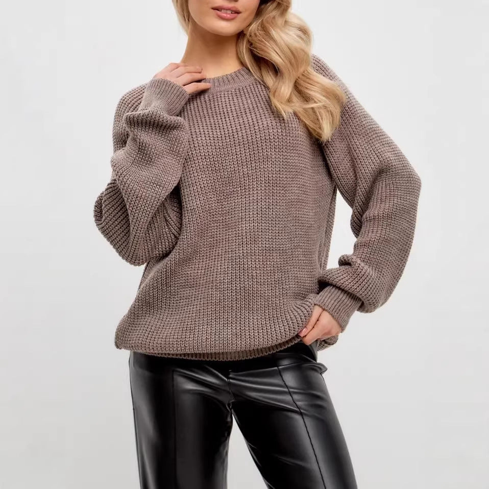 Pull femme en maille épaisse unie - Chaud, doux et polyvalent