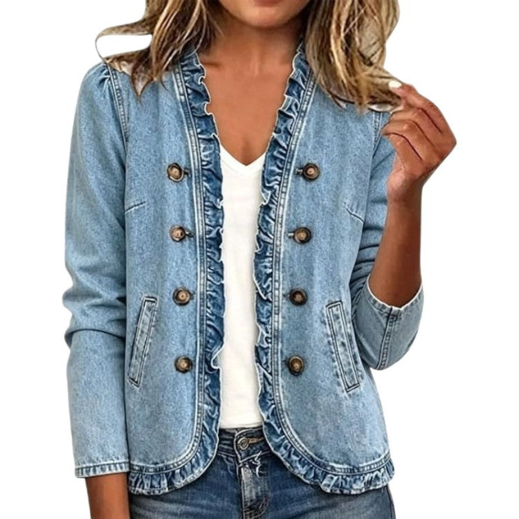 Veste en jean femme avec volant et boutons - Décontractée et originale