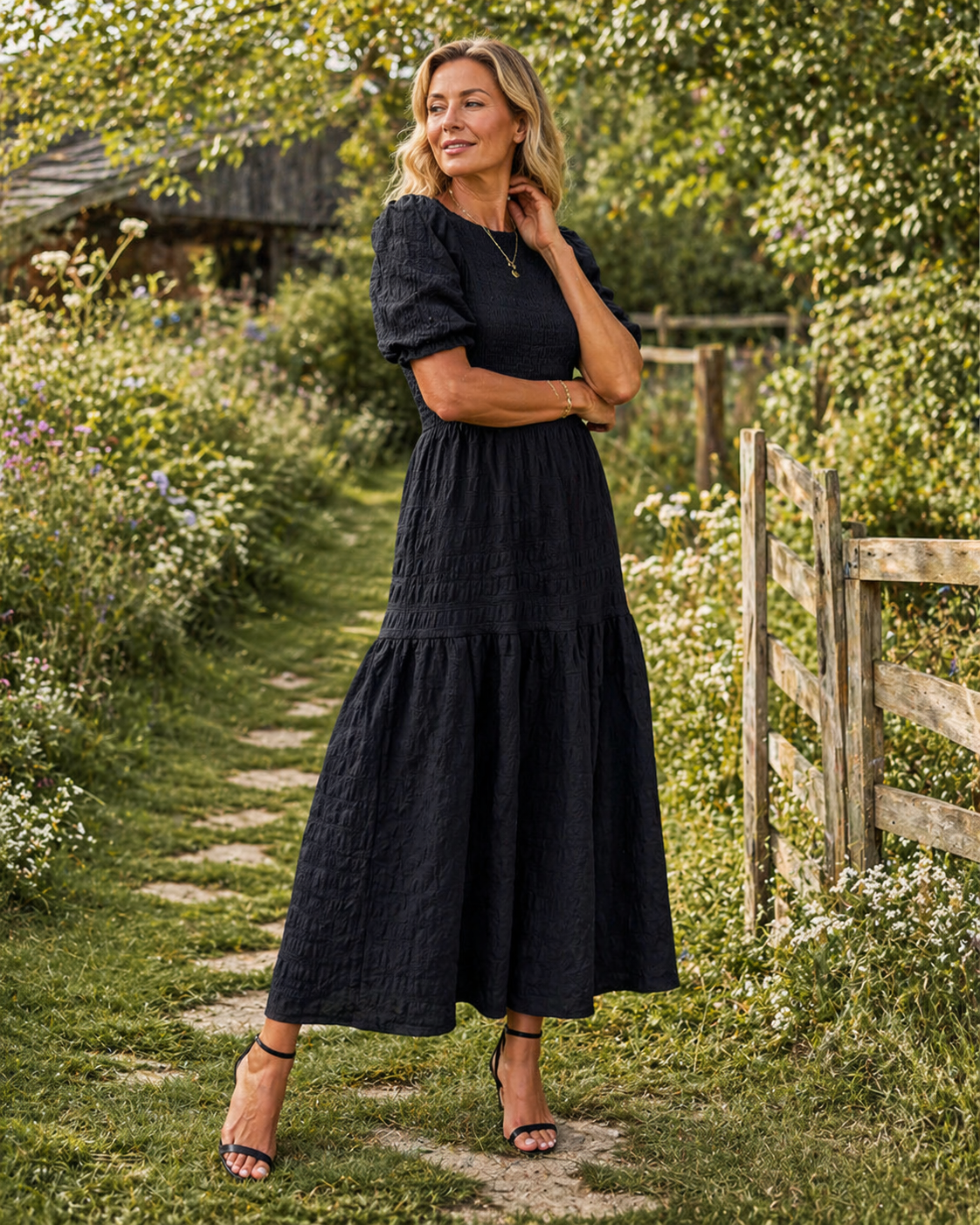 Abito maxi da donna con maniche a sbuffo – Stile elegante e femminile