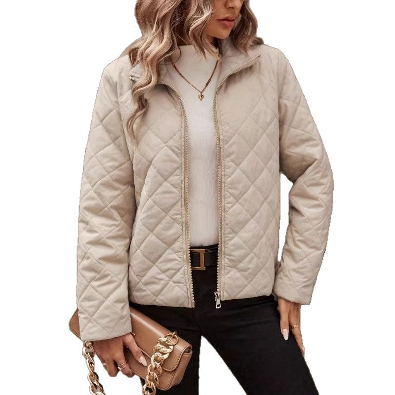 Cappotto Donna con Motivo a Diamante e Maniche Lunghe – Colletto con Revers e Vestibilità Morbida
