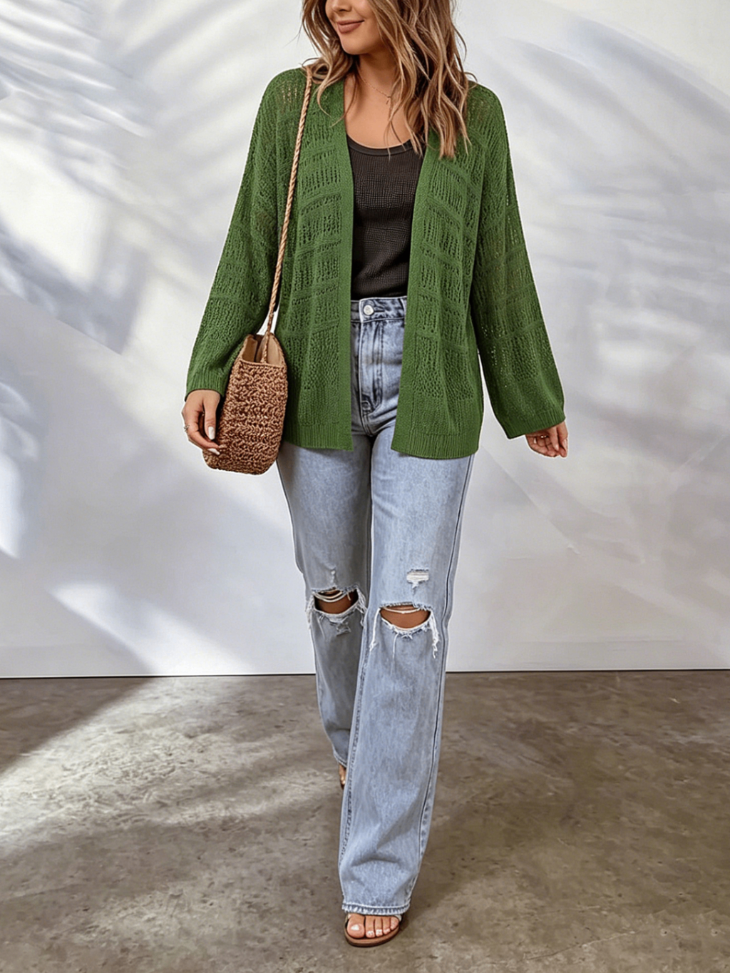 Cardigan donna traforato in maglia leggera