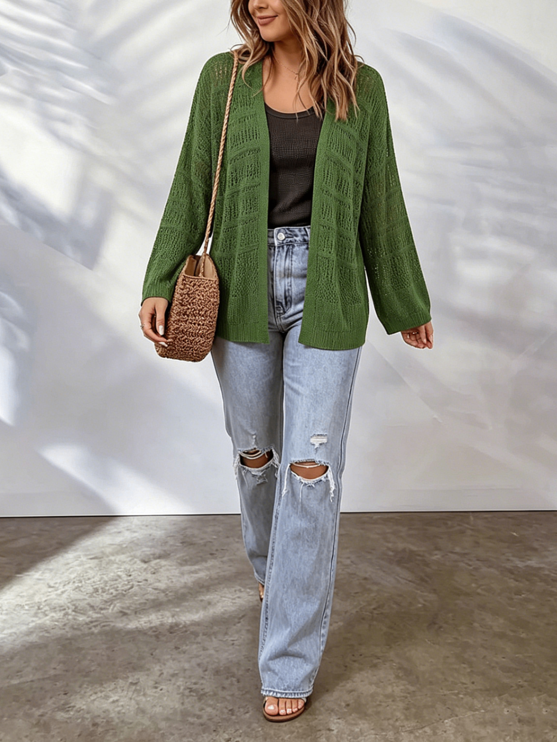 Cardigan donna traforato in maglia leggera
