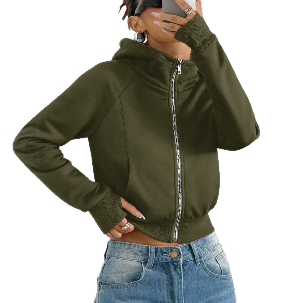 Sweat-shirt court à capuche pour femme, couleur unie – Décontracté et confortable
