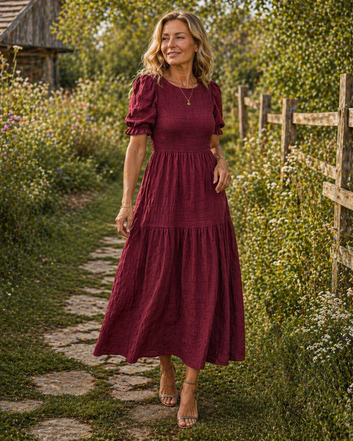Abito maxi da donna con maniche a sbuffo – Stile elegante e femminile