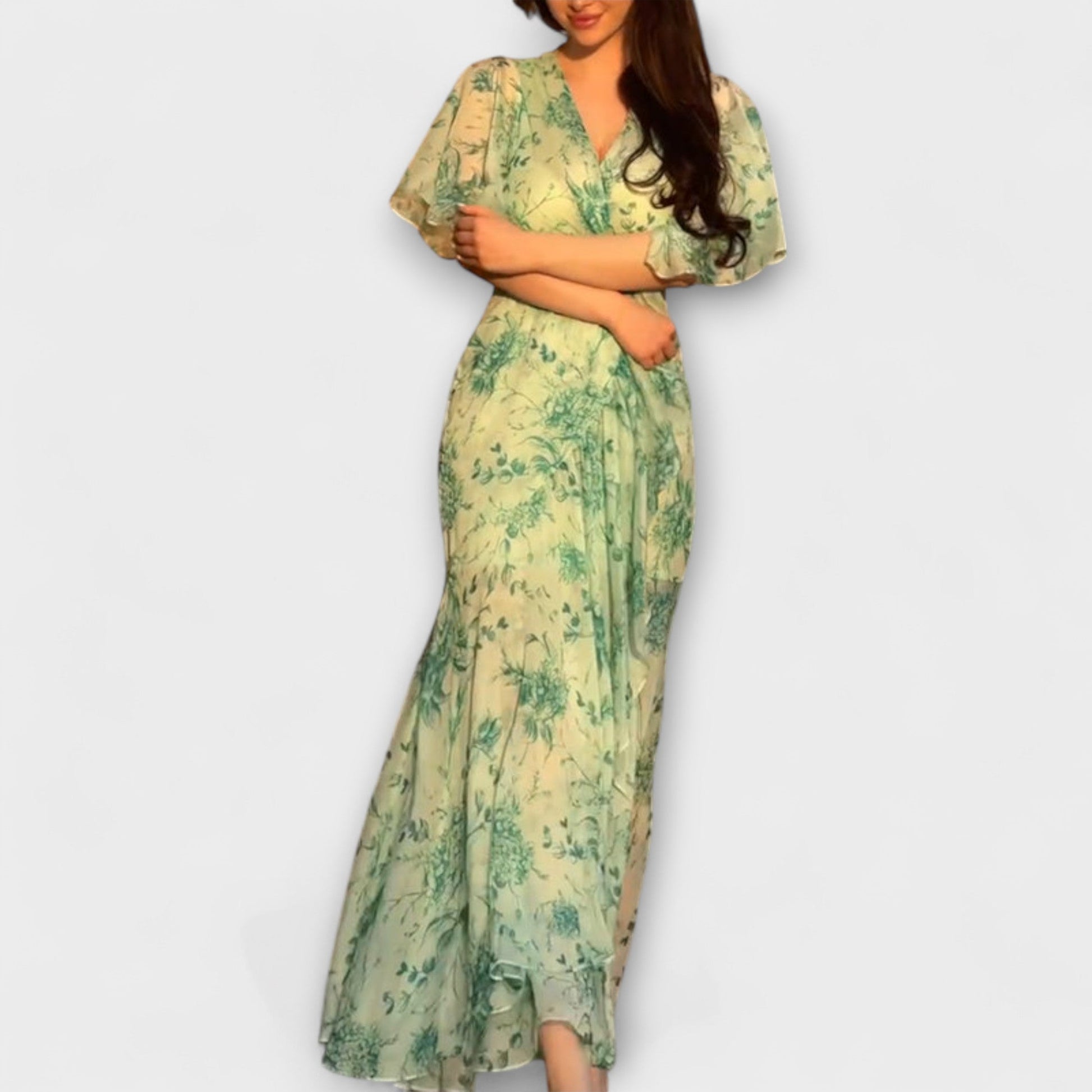 Abito floreale da donna con scollo a V – Elegante e fluido