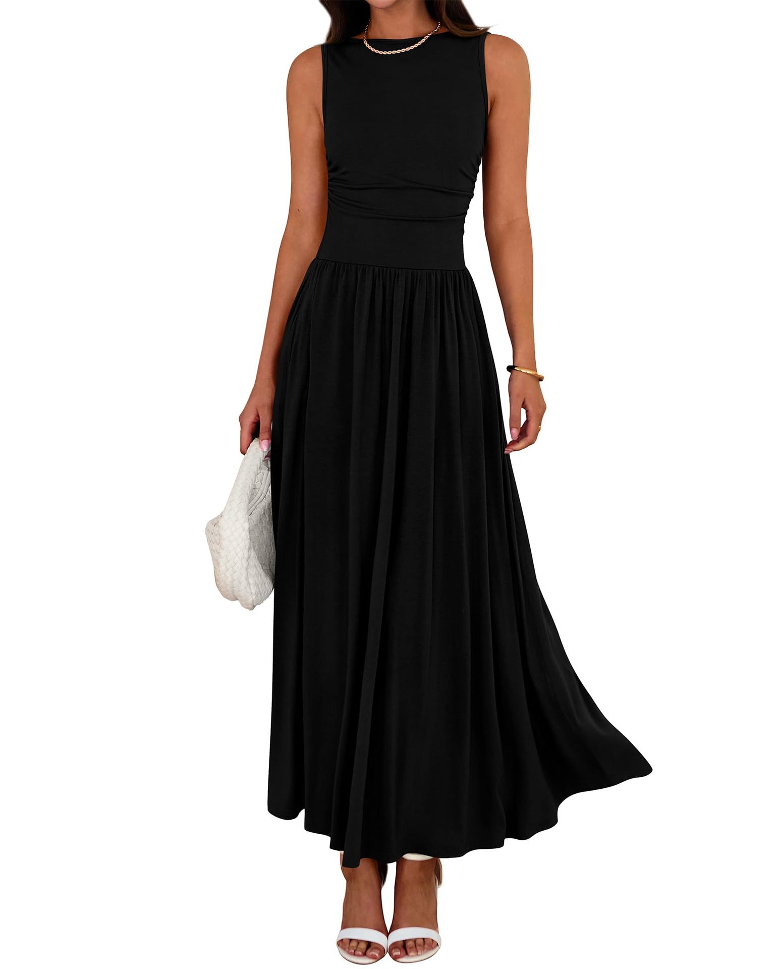 Abito lungo donna fluido con tasche